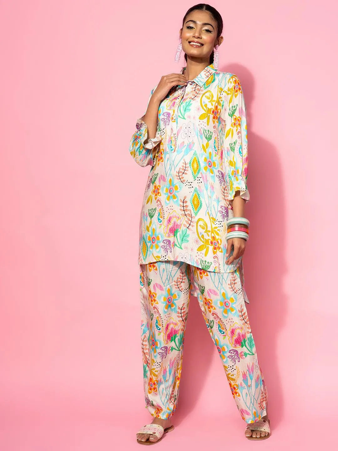 Gerua Cream Printed Silk Blend Co-Ords