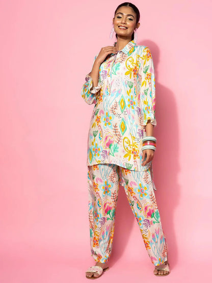 Gerua Cream Printed Silk Blend Co-Ords