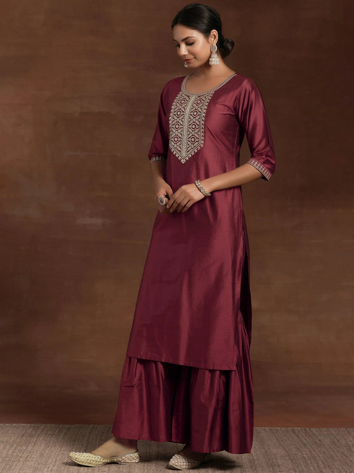 Gerua Rust Yoke Design Silk Blend Straight Suit With Dupatta