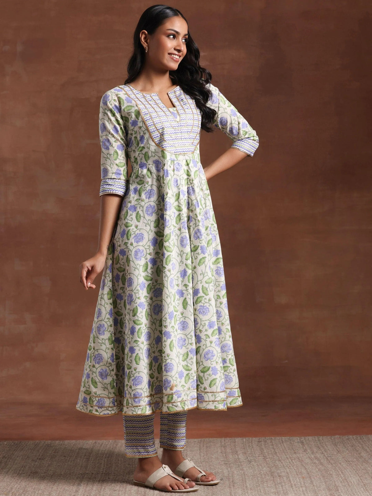 Libas Off White Yoke Design Pure Cotton Anarkali Suit With Dupatta