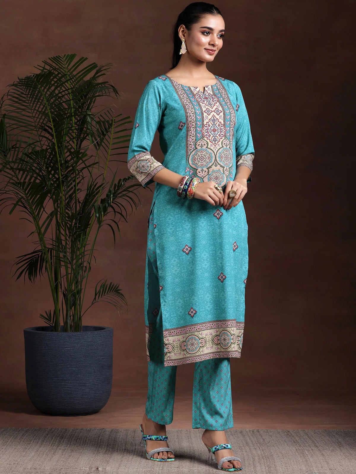 Gerua Blue Printed Poly Crepe Straight Suit With Dupatta