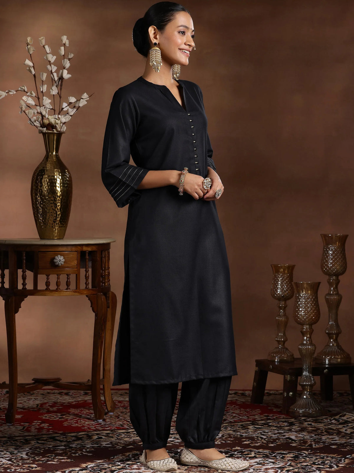 Gerua Black Solid Cotton Blend Straight Suit With Dupatta