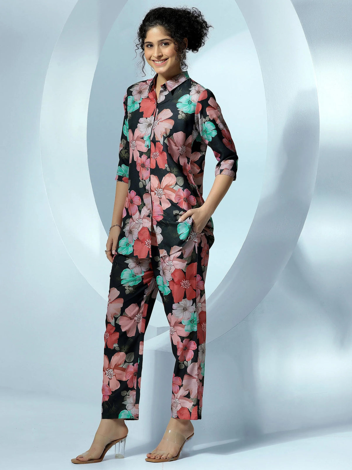 Libas Black Printed Cotton Blend Co-Ords