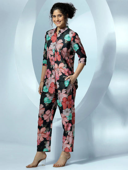 Libas Black Printed Cotton Blend Co-Ords