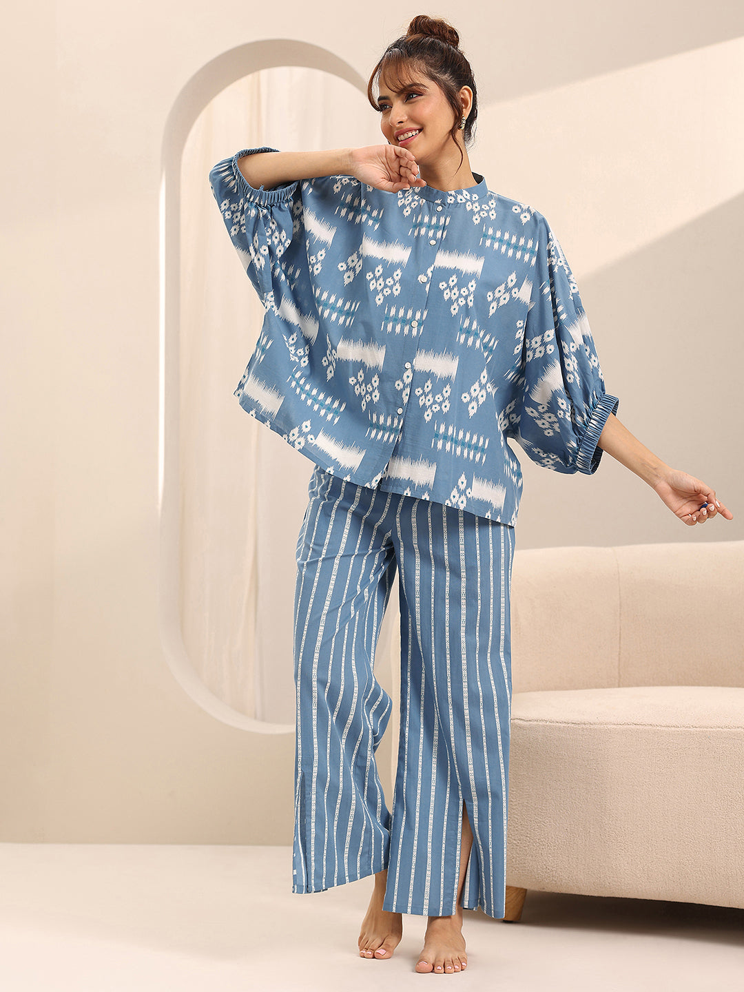 Libas Blue Printed Cotton Night Suits