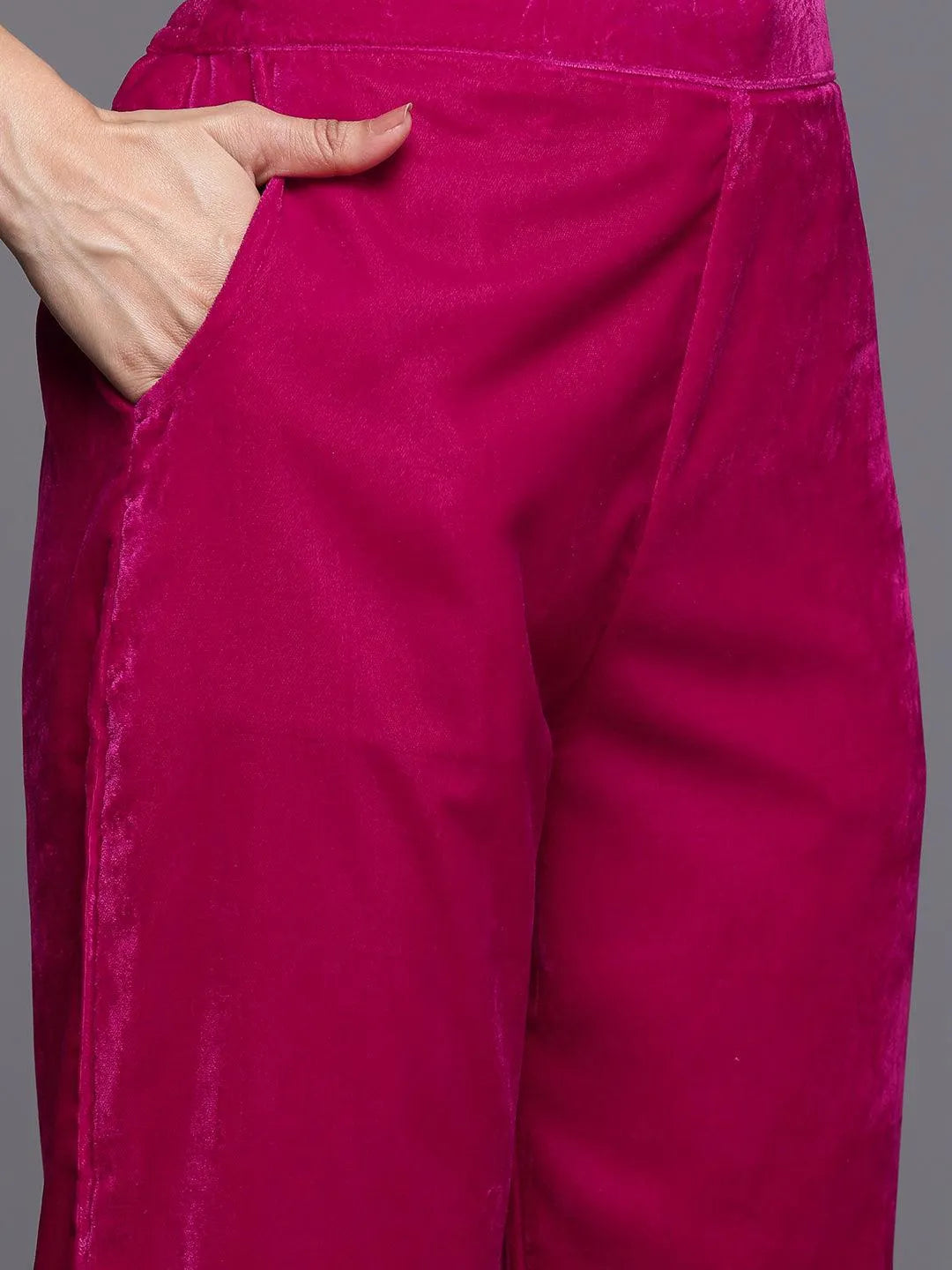 Libas Pink Solid Velvet Straight Suit With Dupatta
