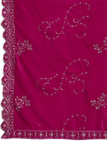 Libas Pink Solid Velvet Straight Suit With Dupatta