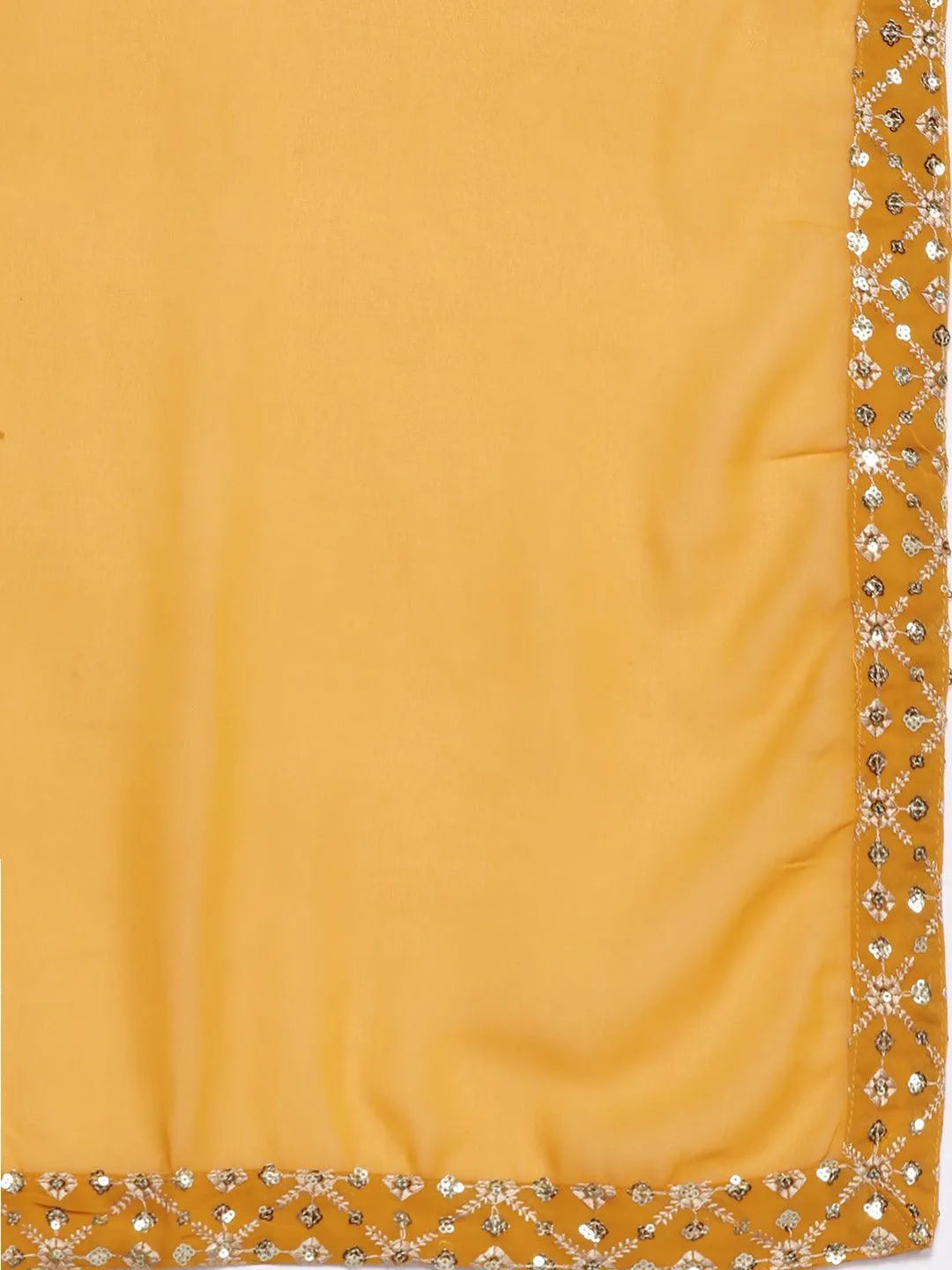 Libas Mustard Embroidered Georgette A-Line Kurta With Palazzos & Dupatta