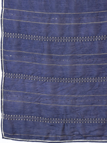 Libas Grey Yoke Design Chanderi Silk Straight Kurta With Trousers & Dupatta