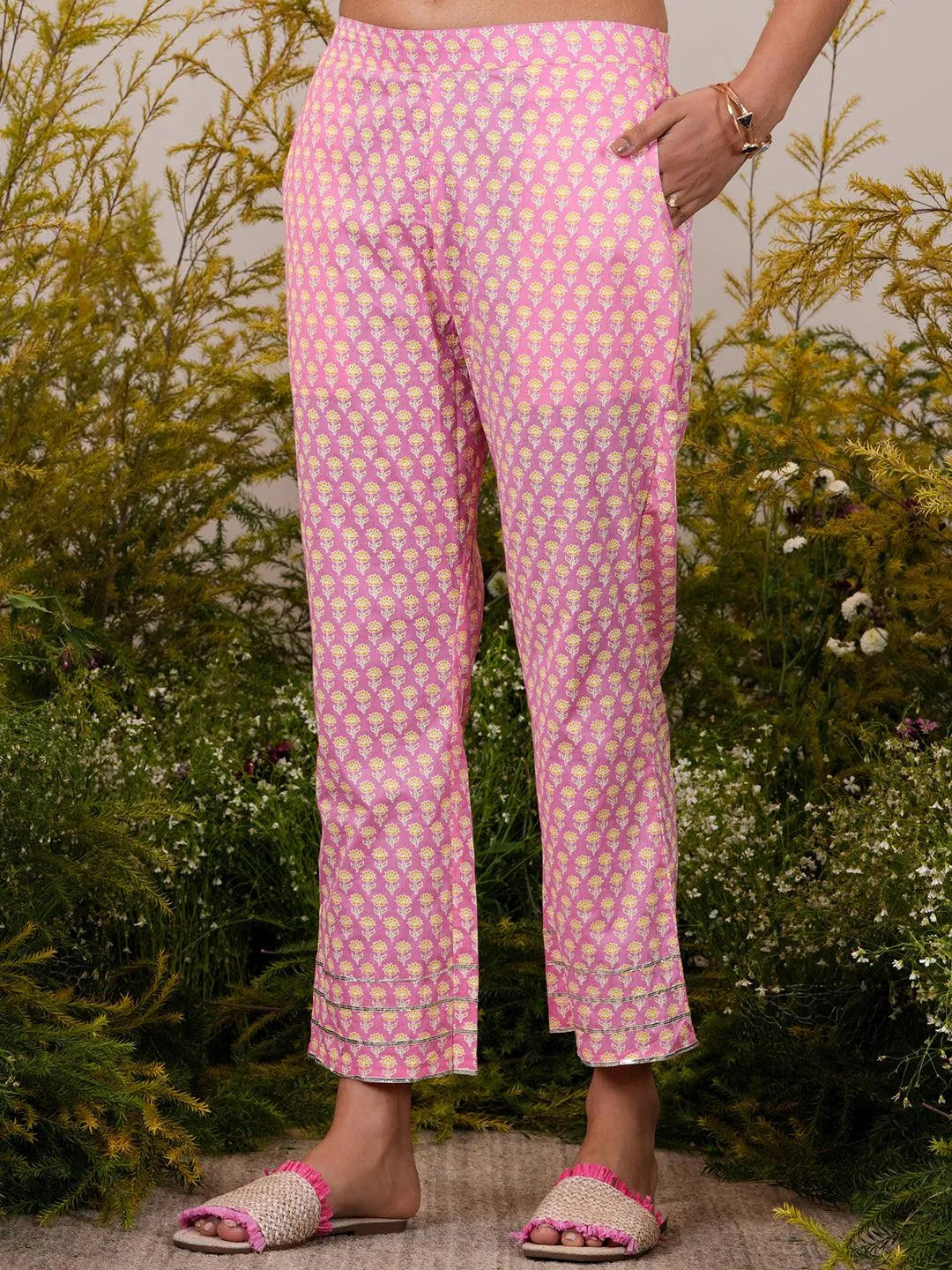 Libas Pink Yoke Design Cotton Anarkali Suit With Dupatta