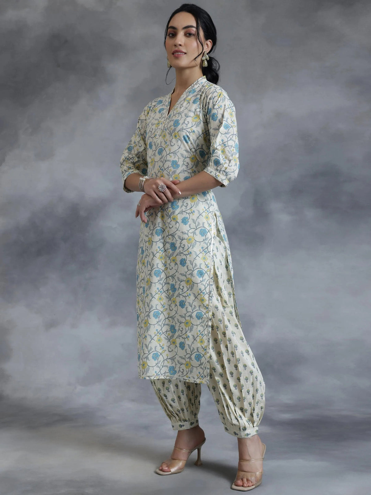 Libas Off White Printed Cotton Straight Suit With Dupatta