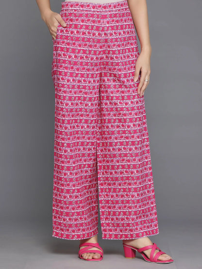 Libas Pink Printed Cotton Straight Suit With Dupatta