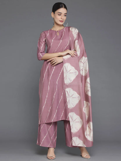 Libas Mauve Printed Silk Blend Straight Suit With Dupatta