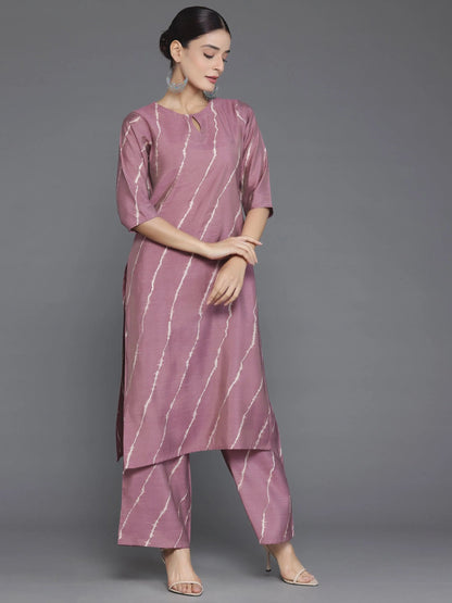 Libas Mauve Printed Silk Blend Straight Suit With Dupatta