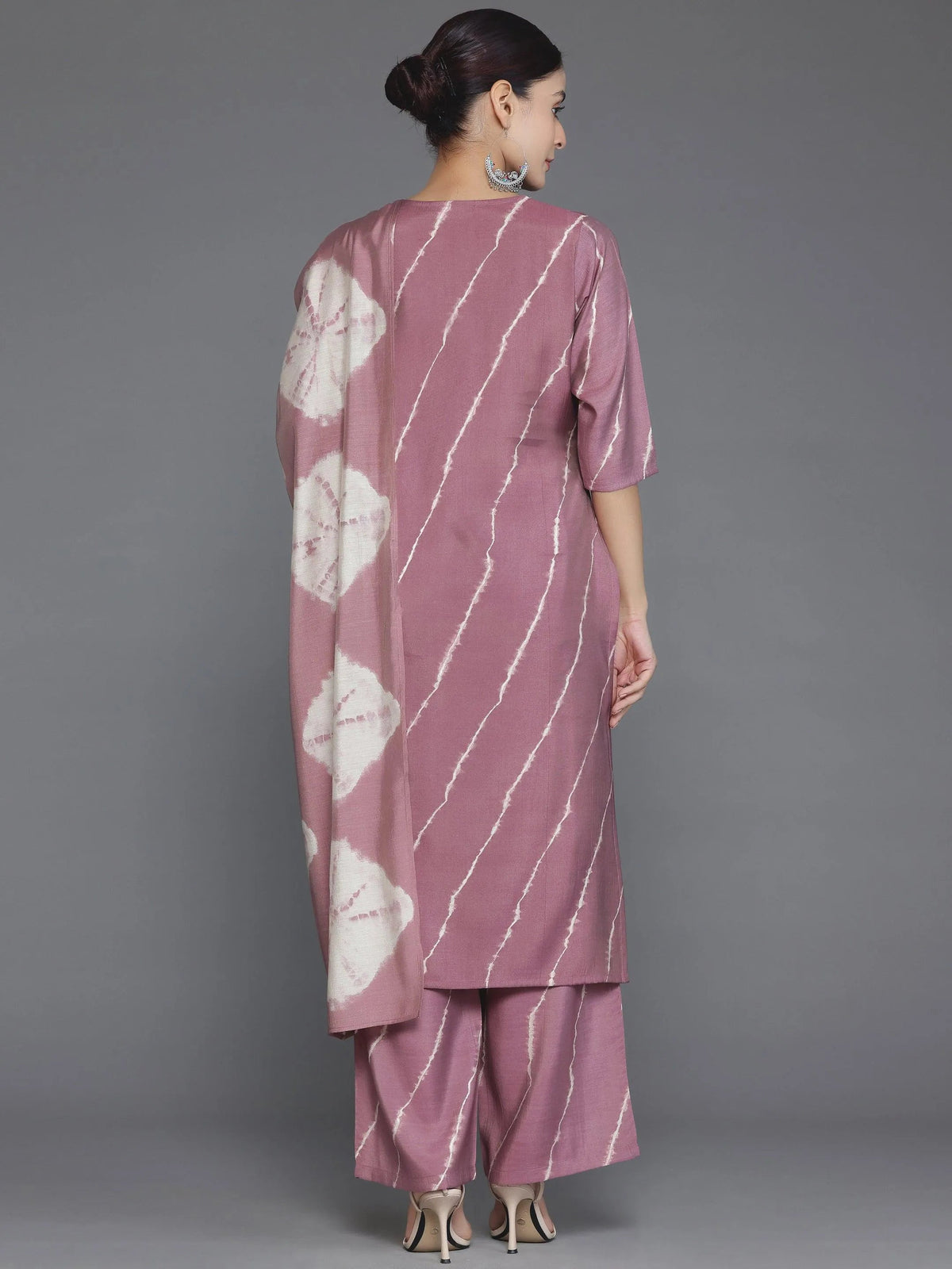 Libas Mauve Printed Silk Blend Straight Suit With Dupatta