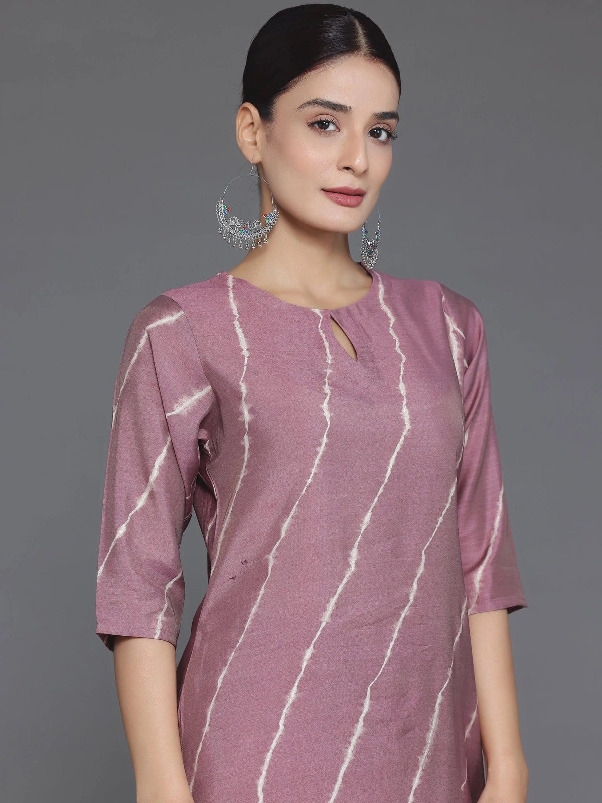 Libas Mauve Printed Silk Blend Straight Suit With Dupatta