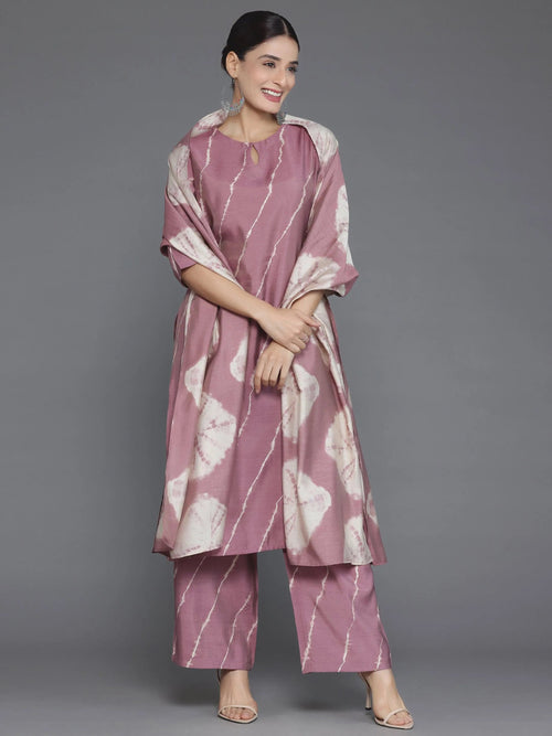 Libas Mauve Printed Silk Blend Straight Suit With Dupatta