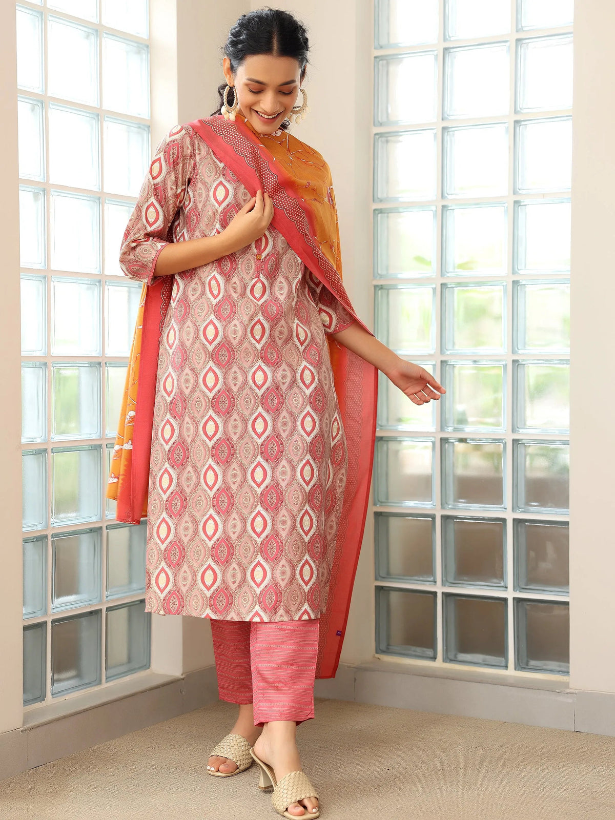 Gerua Mauve Printed Silk Blend Straight Suit With Dupatta