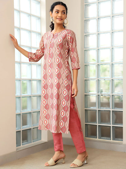 Gerua Mauve Printed Silk Blend Straight Suit With Dupatta