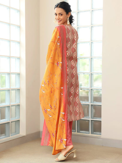 Gerua Mauve Printed Silk Blend Straight Suit With Dupatta