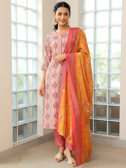 Gerua Mauve Printed Silk Blend Straight Suit With Dupatta