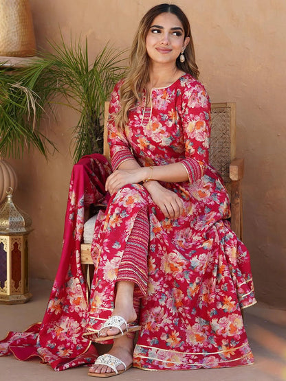 Libas Pink Printed Silk Blend Anarkali Suit With Dupatta