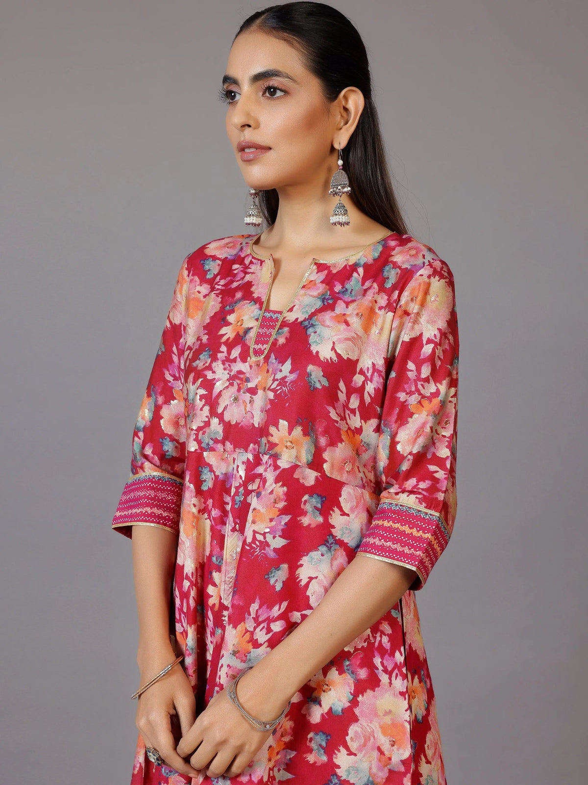 Libas Pink Printed Silk Blend Anarkali Suit With Dupatta