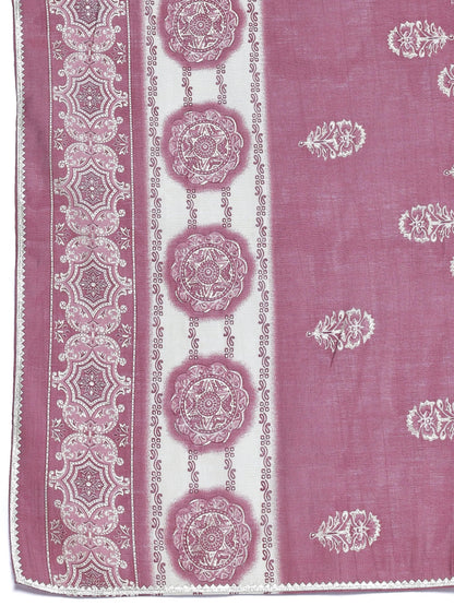 Libas Mauve Printed Silk Blend Anarkali Suit With Dupatta