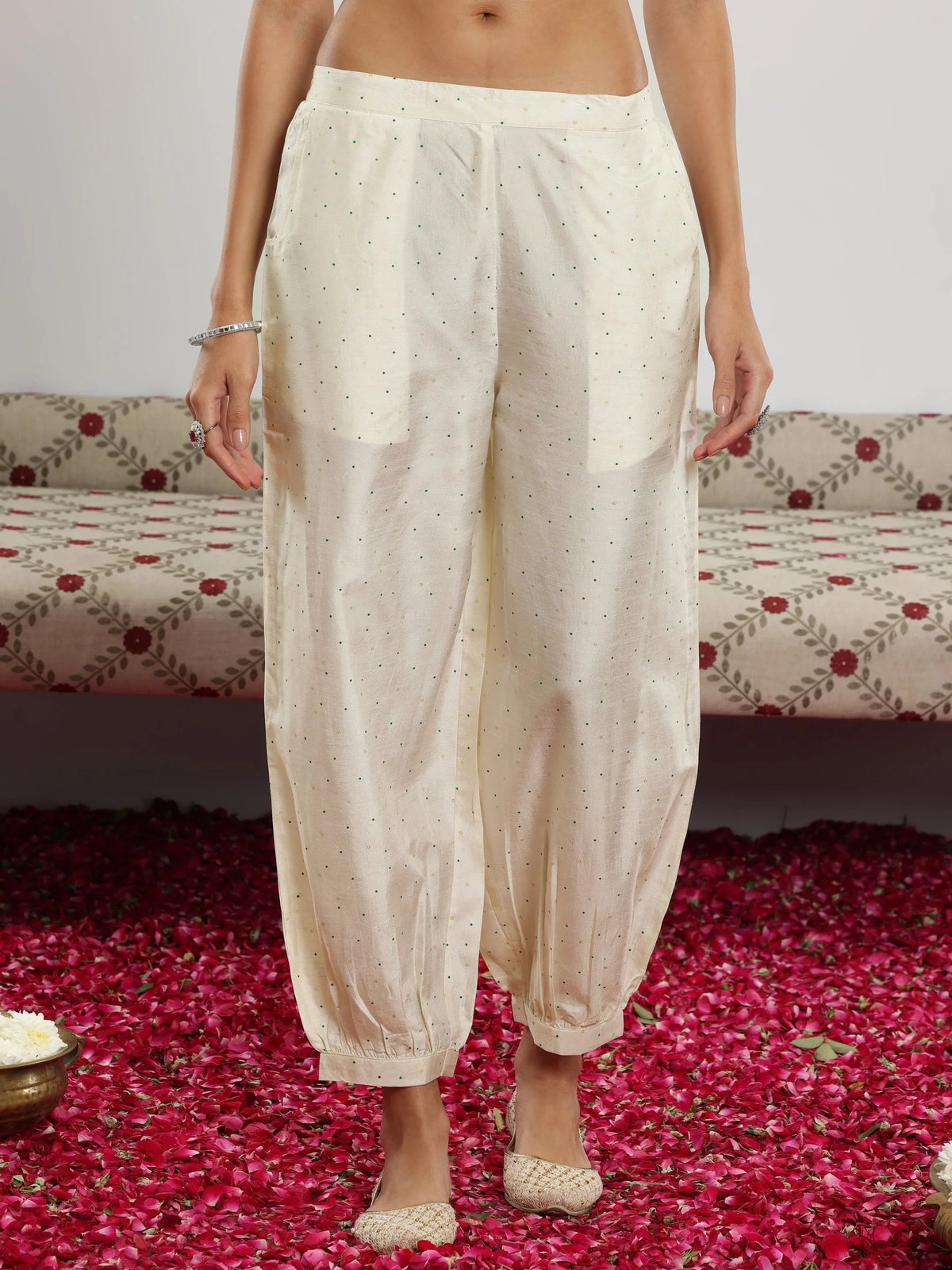 Libas Off White Printed Silk Blend Straight Suit With Dupatta