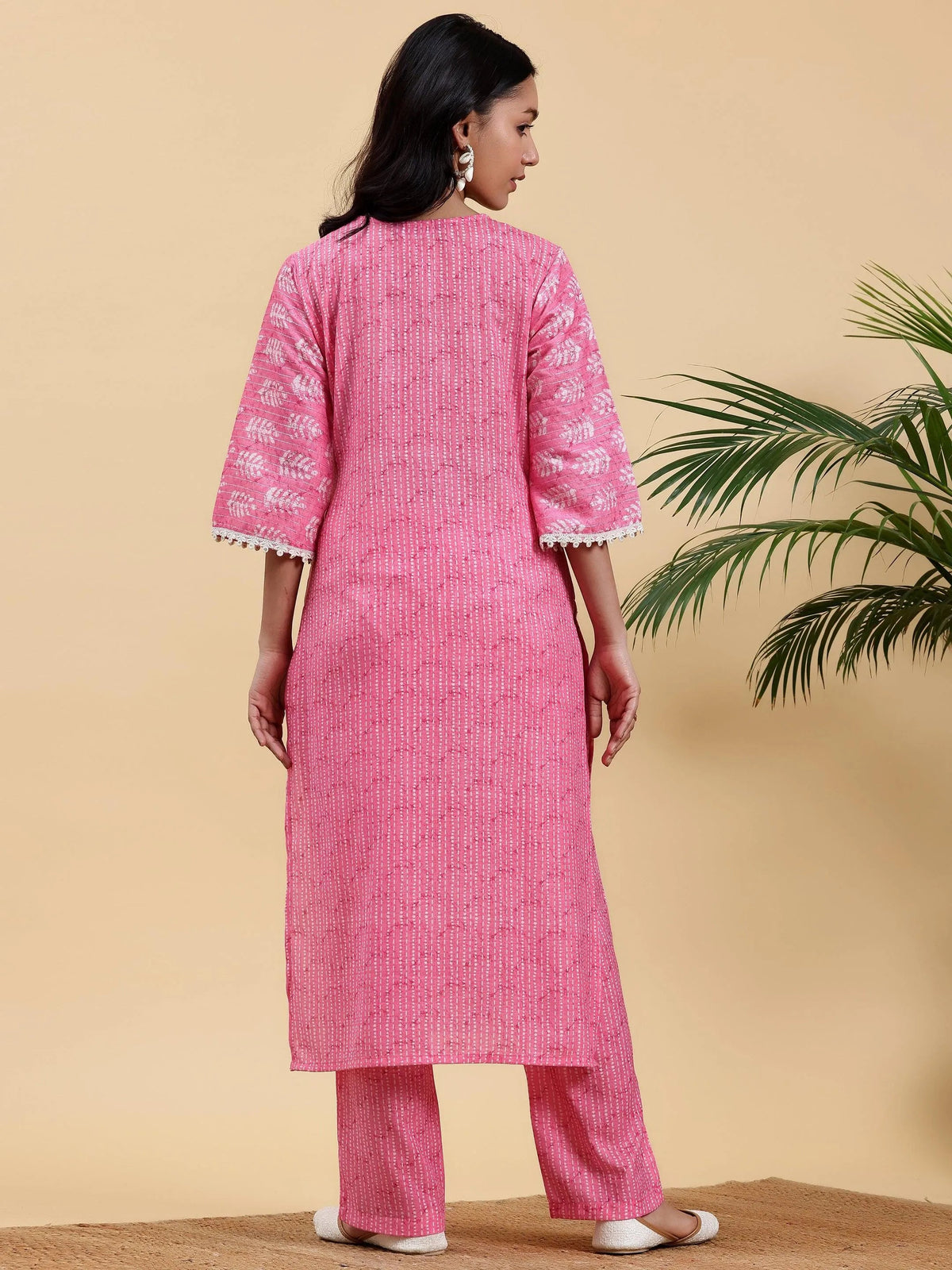 Libas Pink Printed Cotton Straight Kurta Set