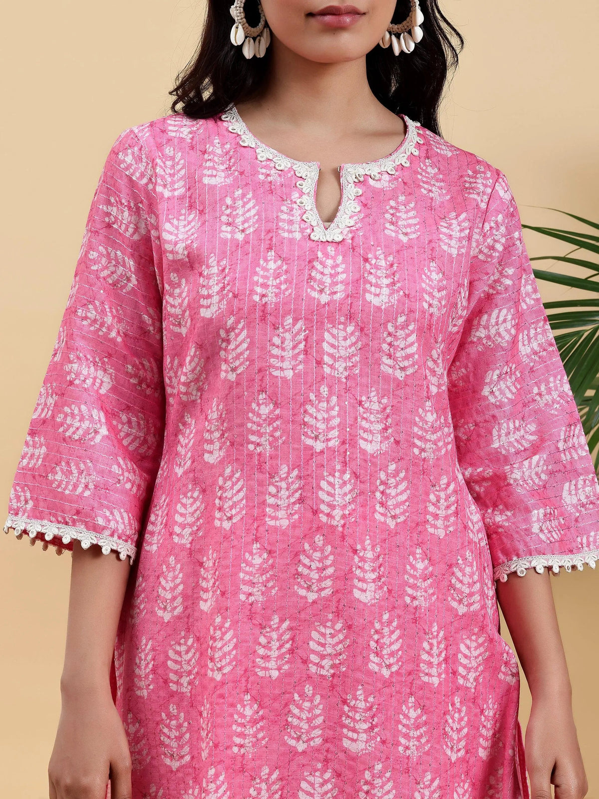 Libas Pink Printed Cotton Straight Kurta Set