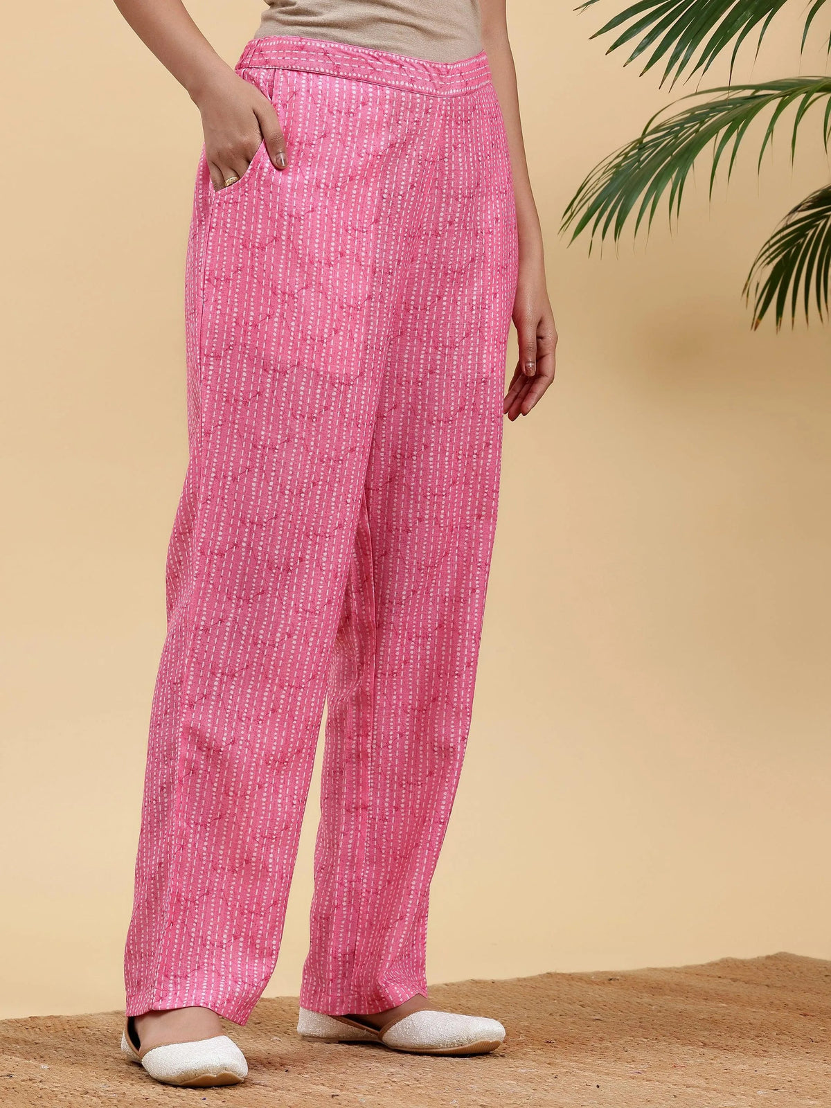 Libas Pink Printed Cotton Straight Kurta Set