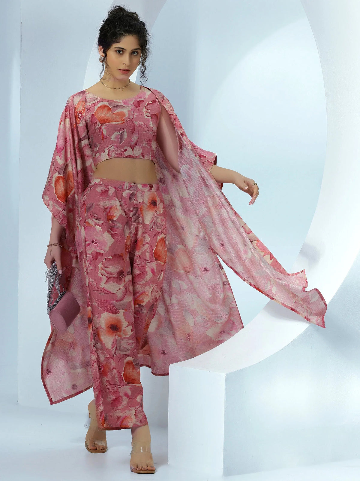 Libas Peach Printed Cotton 3 Piece Co-Ords