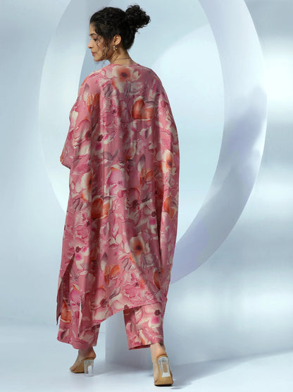 Libas Peach Printed Cotton 3 Piece Co-Ords