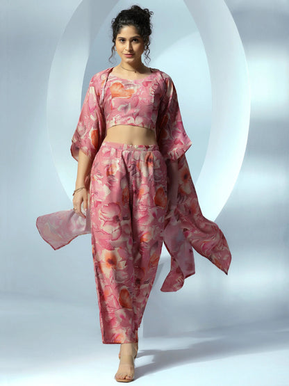 Libas Peach Printed Cotton 3 Piece Co-Ords