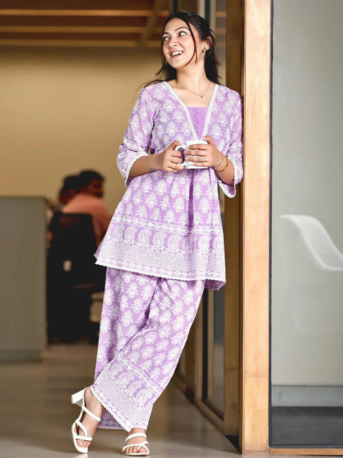 Libas Purple Self Design Cotton Co-Ords