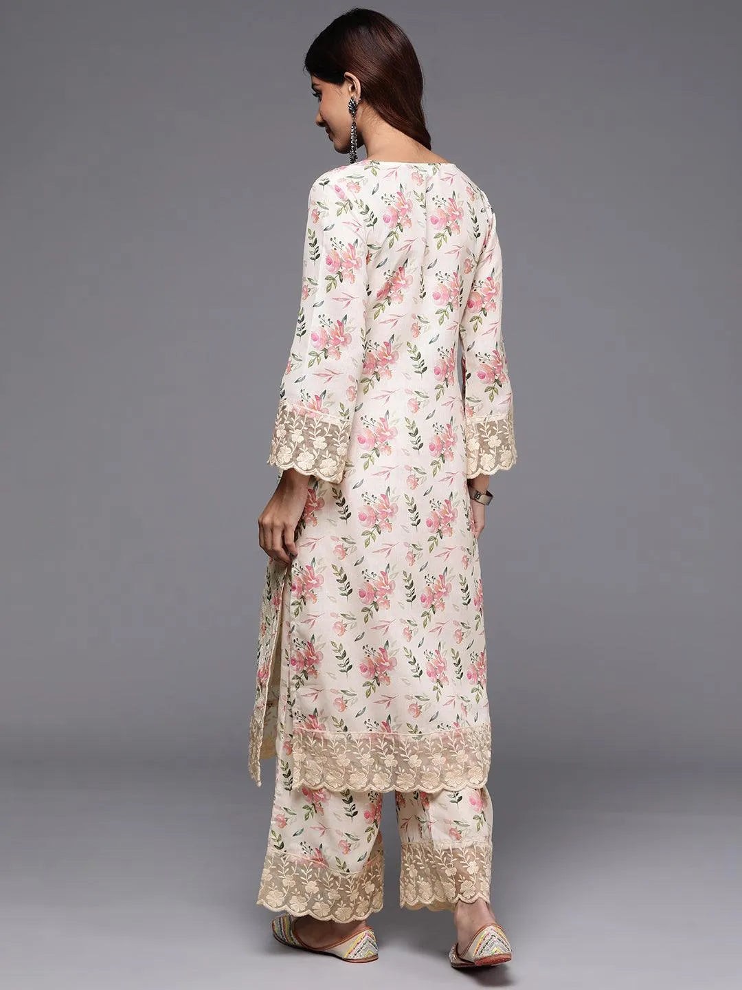 Libas Beige Printed Cotton Straight Kurta Set