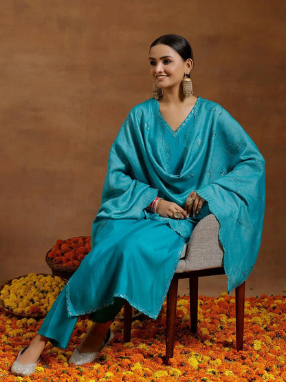 Gerua Green Solid Silk Blend Straight Suit With Dupatta