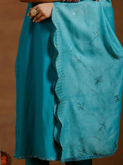 Gerua Green Solid Silk Blend Straight Suit With Dupatta