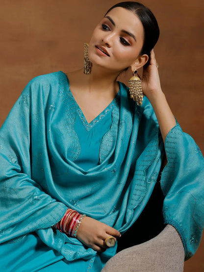 Gerua Green Solid Silk Blend Straight Suit With Dupatta