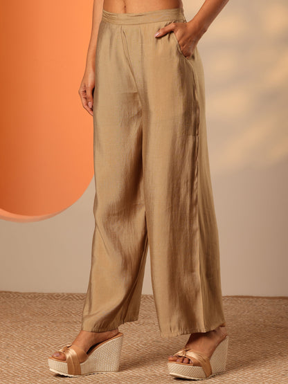 Gerua Beige Yoke Design Silk Blend Straight Kurta Set