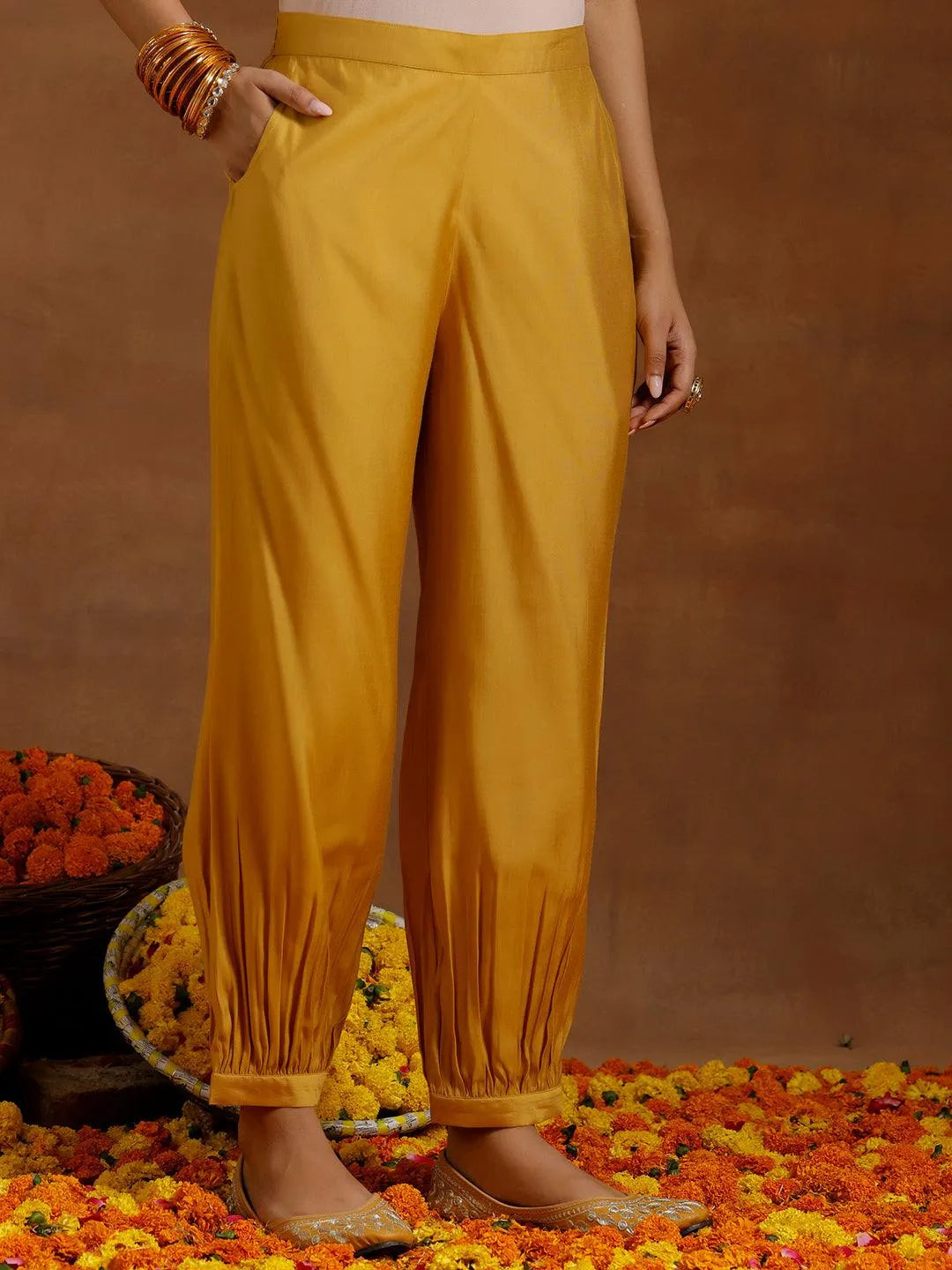 Gerua Yellow Yoke Design Silk Blend Straight Kurta Set