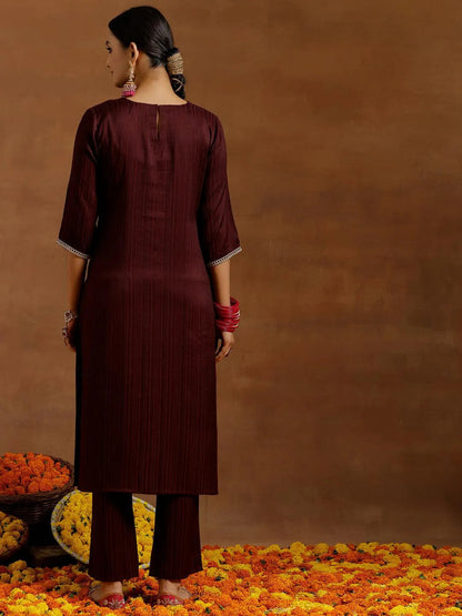 Gerua Maroon Embroidered Silk Blend Straight Kurta Set