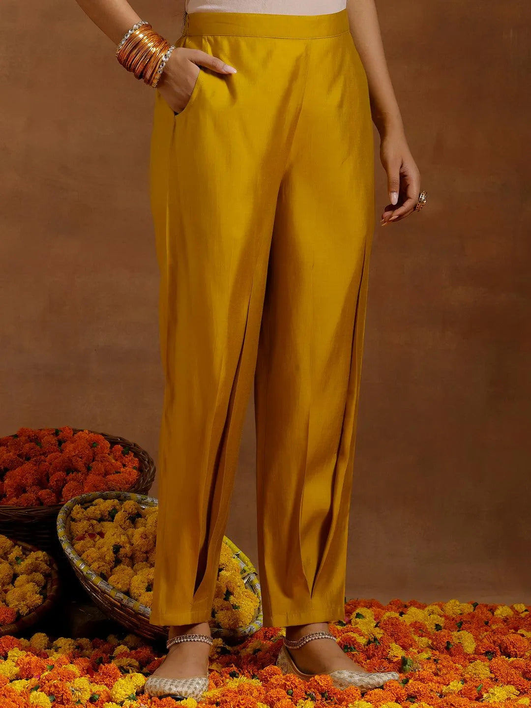 Gerua Yellow Yoke Design Silk Blend Straight Suit With Dupatta