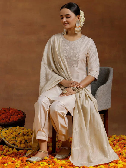 Gerua Off White Yoke Design Silk Blend Straight Suit With Dupatta