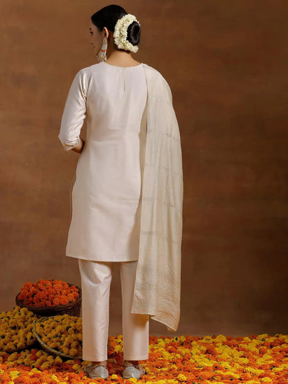 Gerua Off White Yoke Design Silk Blend Straight Suit With Dupatta