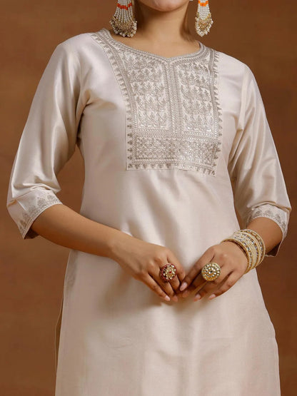 Gerua Off White Yoke Design Silk Blend Straight Suit With Dupatta
