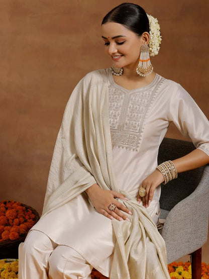 Gerua Off White Yoke Design Silk Blend Straight Suit With Dupatta