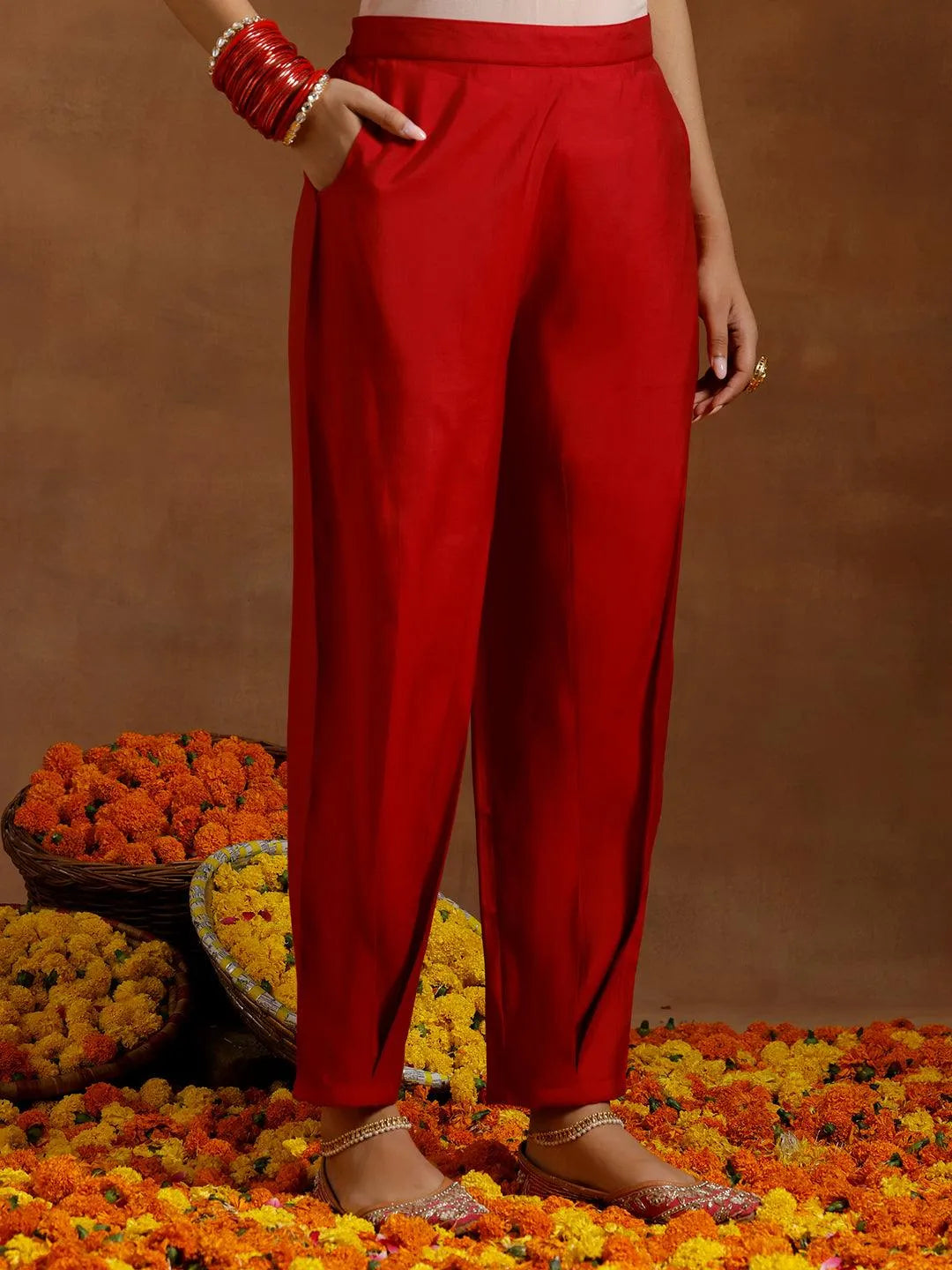 Gerua Red Yoke Design Silk Blend Straight Suit With Dupatta