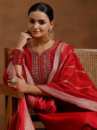 Gerua Red Yoke Design Silk Blend Straight Suit With Dupatta